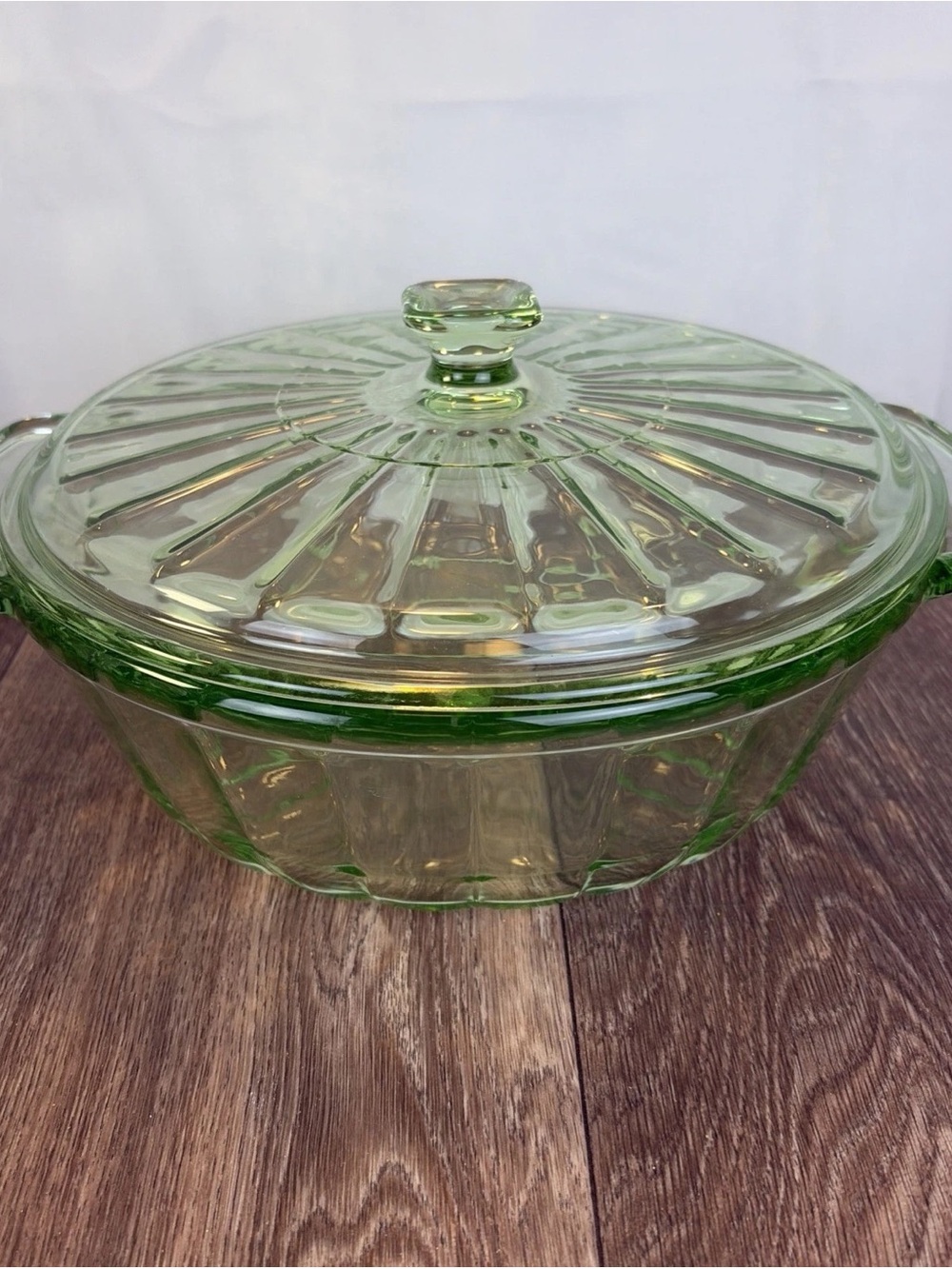 Vintage Green MSE Martha Stewart Everyday 2 qt Ribbed Glass Casserole Dish w Lid
